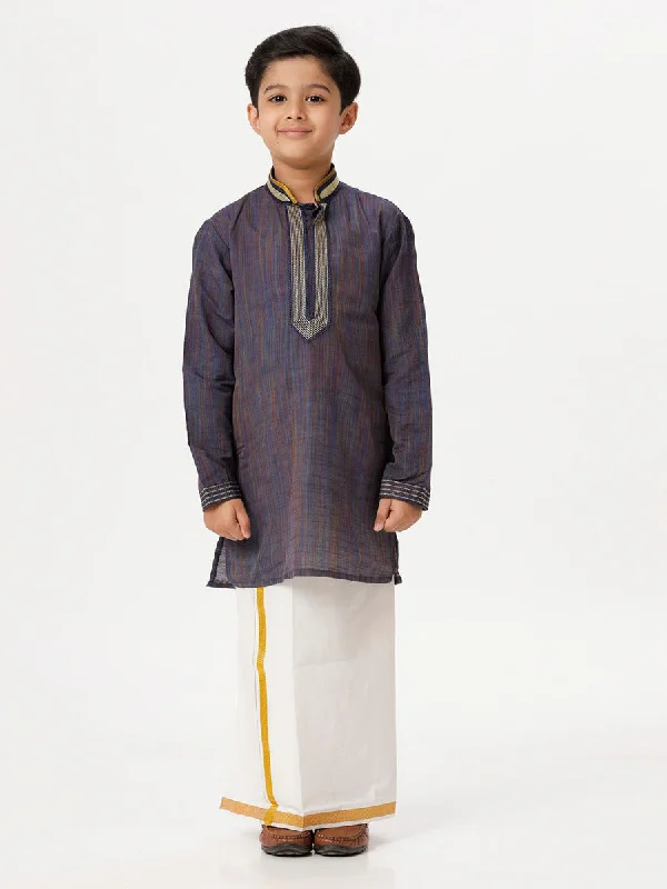 Boys Emerald Full Sleeves Navy Blue Kurta with Dhoti Combo