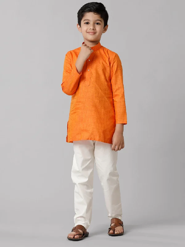 Boys Full Sleeves Orange Kurta with Cream Pyjama Pant Combo FS3