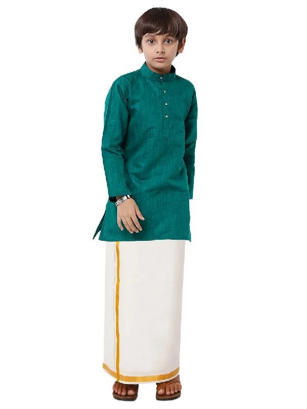 Boys Fantastic Kurta & White Dhoti Set Green FS5