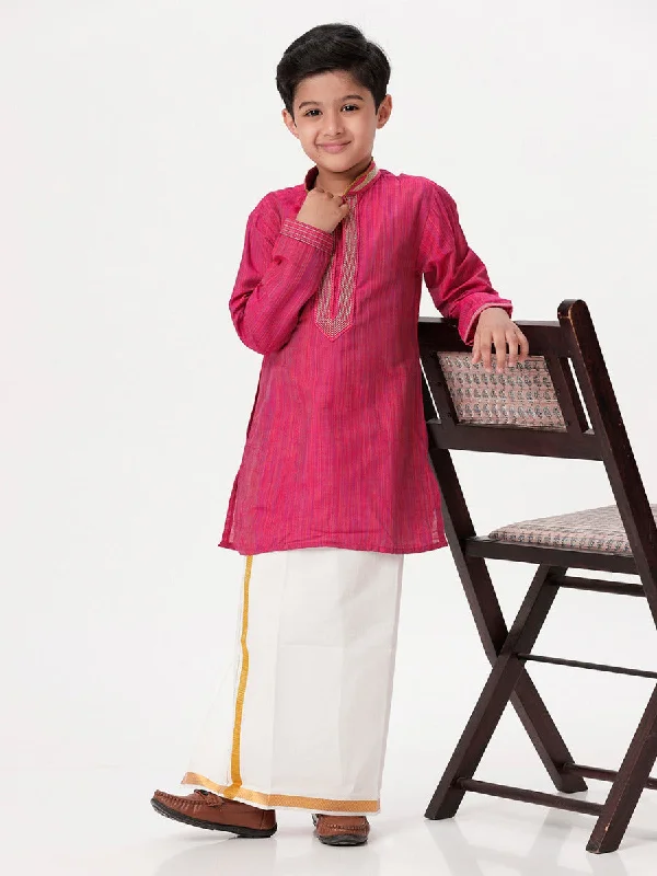 Boys Emerald Full Sleeves Dark Pink Kurta with Dhoti Combo