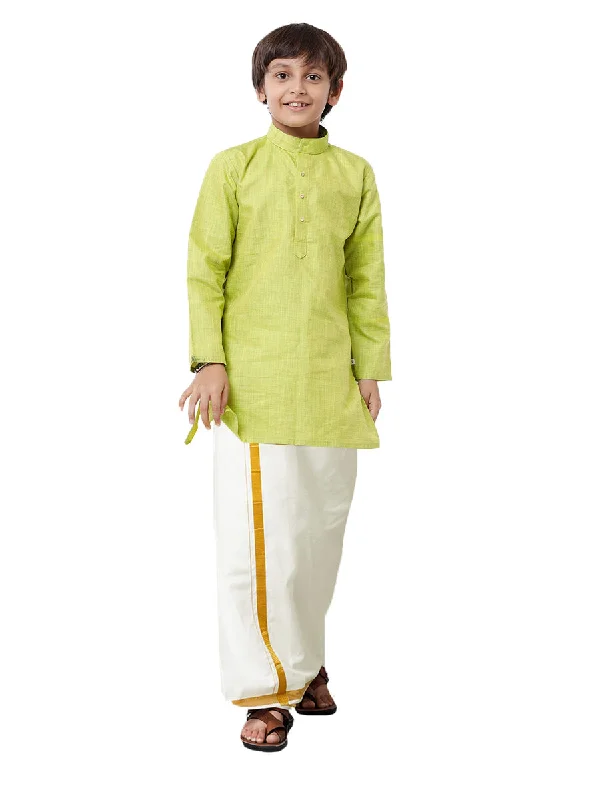 Boys Fantastic Kurta & Cream Dhoti Set Green FS2