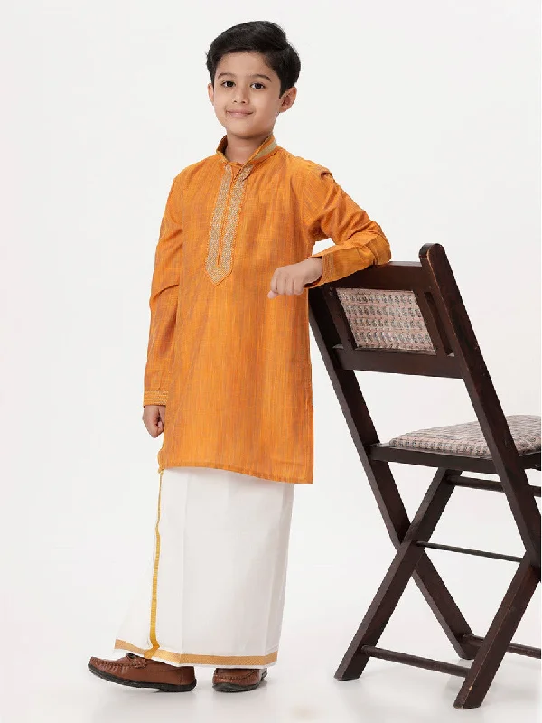 Boys Emerald Full Sleeves Orange Kurta with Dhoti Combo