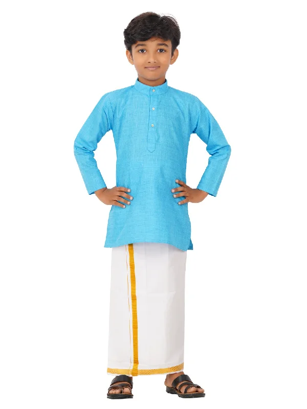 Boys Fantastic Kurta & White Dhoti Set Blue FS4