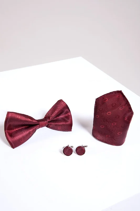 Wine Circle Print Bow Tie, Cuff link & Pocket Square