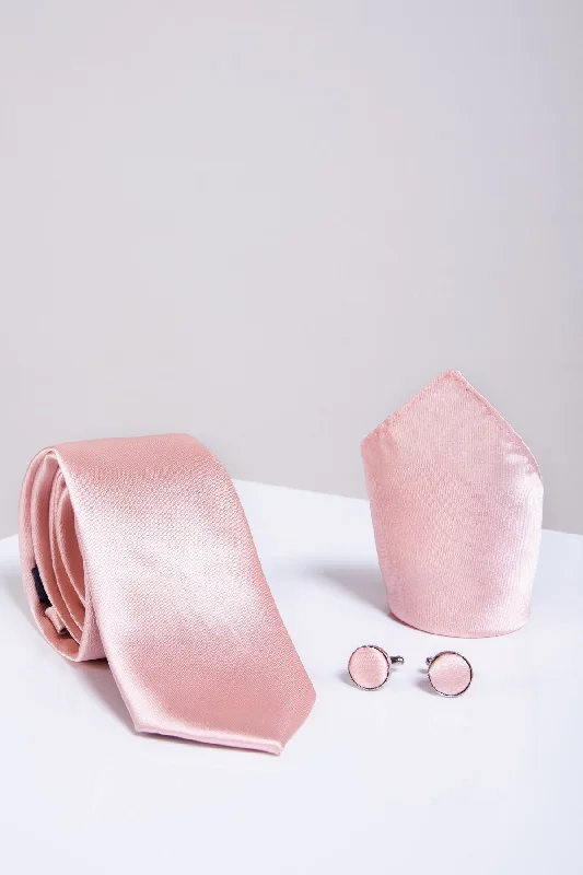 Blush Pink Tie, Cuff link & Pocket Square