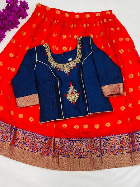 Graceful Embroidered Girls Lehenga Choli In Blue - Red