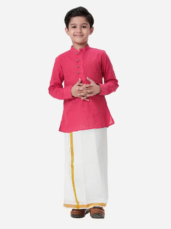 Boys Breeze Cotton Full Sleeves Dark Pink Kurta with Dhoti Combo