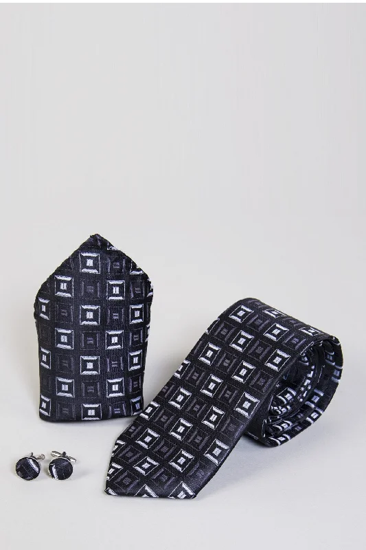 Charcoal Square Tie, Cuff link & Pocket Square