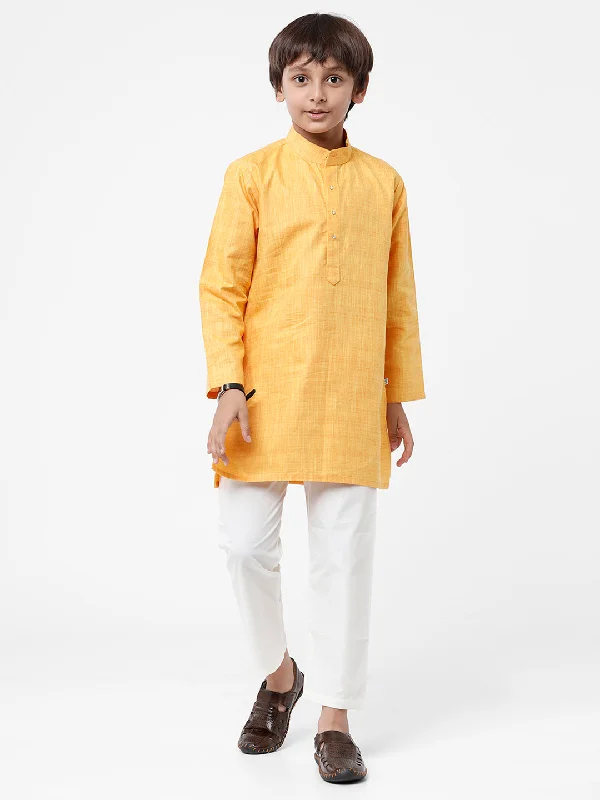 Boys Golden Yellow Kurta With White Pyjama Set FS1