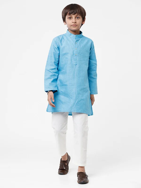 Boys Sky Blue Kurta With White Pyjama Set FS4