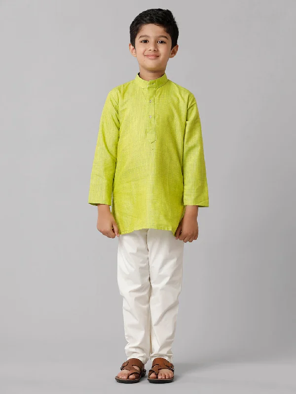 Boys Full Sleeves Parrot Green Kurta with Cream Pyjama Pant Combo FS2