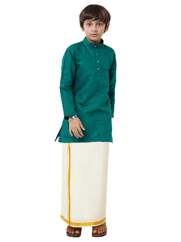 Boys Fantastic Kurta & Cream Dhoti Set Green FS5