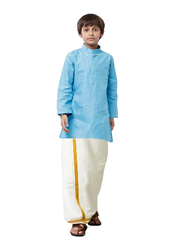 Boys Fantastic Kurta & Cream Dhoti Set Blue FS4