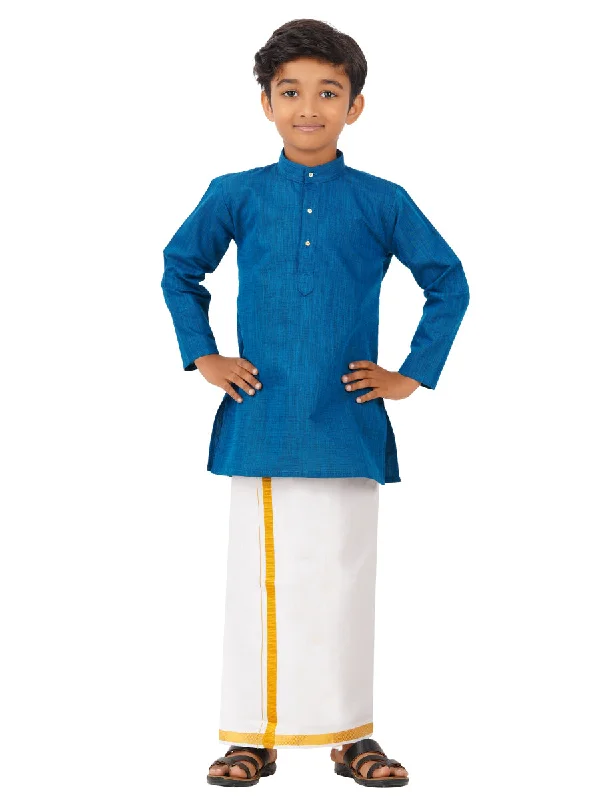 Boys Fantastic Kurta & White Dhoti Set Navy FS8