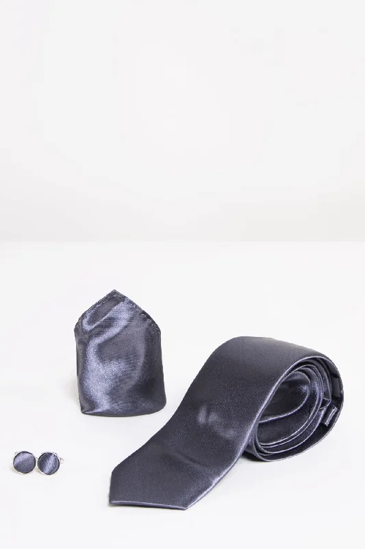 Charcoal Satin Tie, Cufflink & Pocket Square