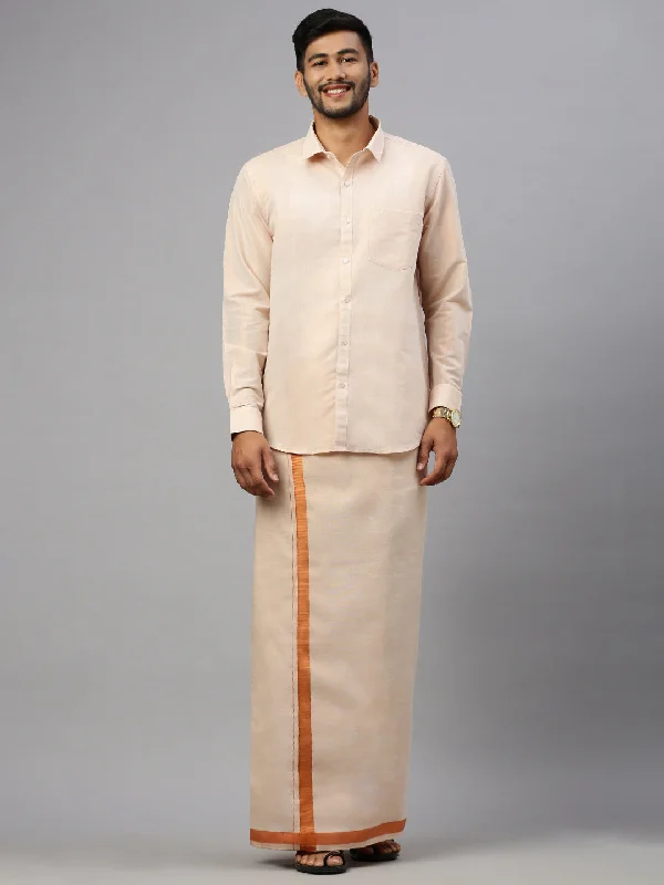 Men Tissue Copper Dhoti & Full Sleeves Shirt Set