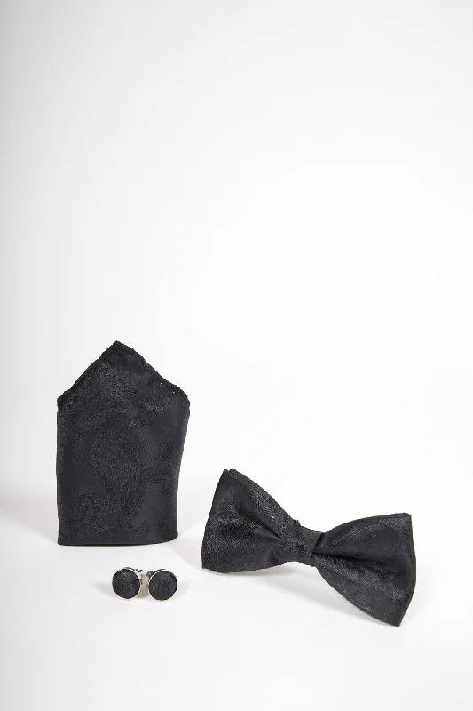 Black Paisley Bow Tie, and Pocket Square Set