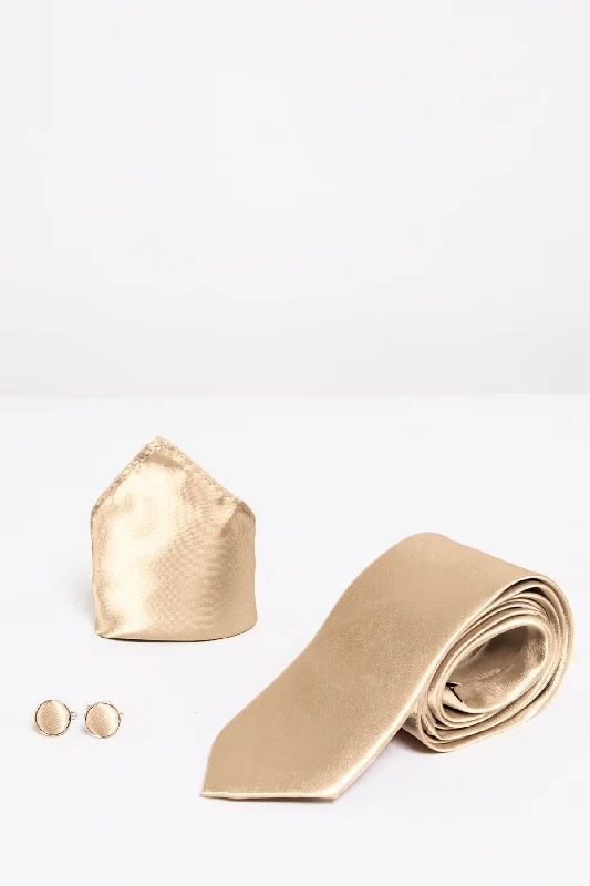 Gold Satin Tie, Cufflink & Pocket Square