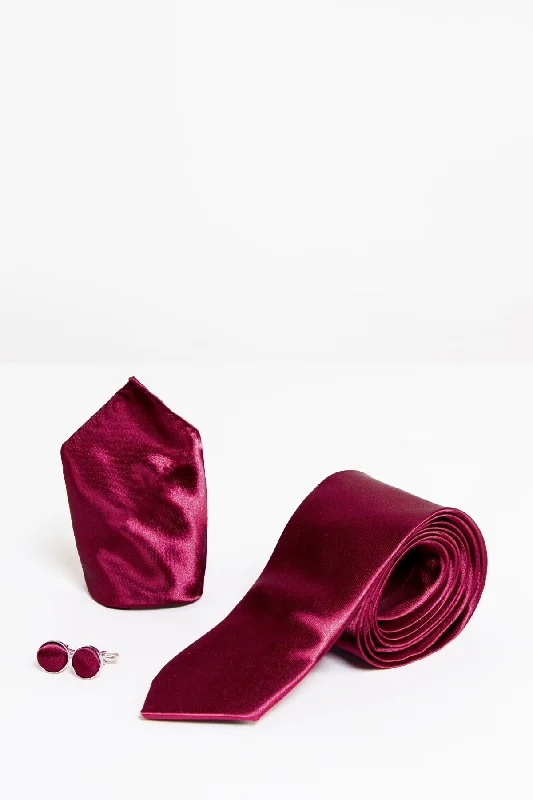 Wine Satin Tie, Cufflink & Pocket Square