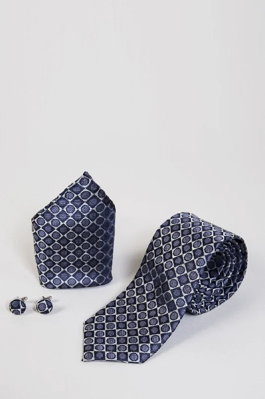 Circle and Square Tie, Cuff link & Pocket Square