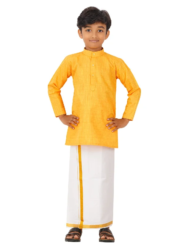 Boys Fantastic Kurta & White Dhoti Set Yellow FS1