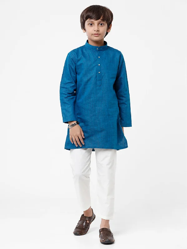 Boys Blue Kurta With White Pyjama Set FS8