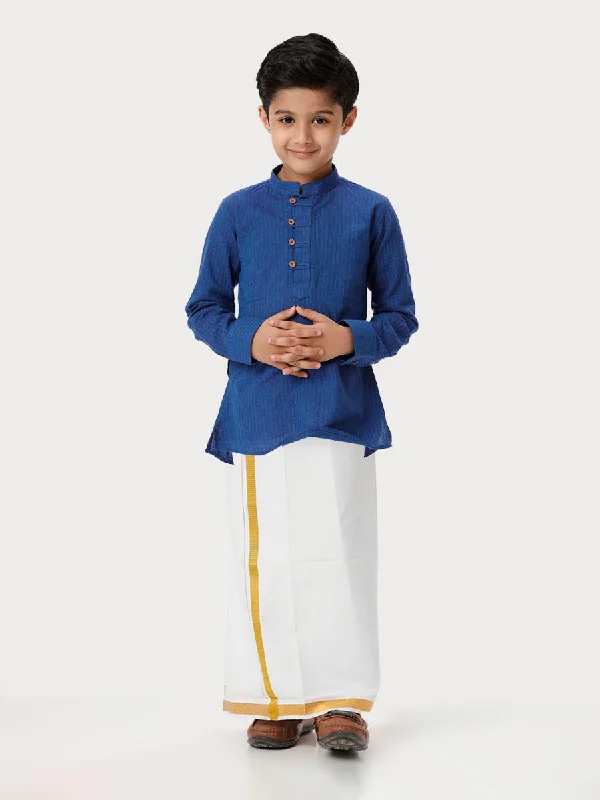 Boys Breeze Cotton Full Sleeves Navy Kurta with Dhoti Combo