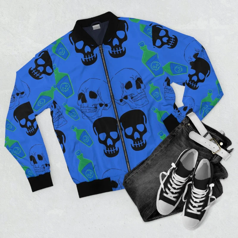 Men's Blue Skulls Heads Bomber Jacket