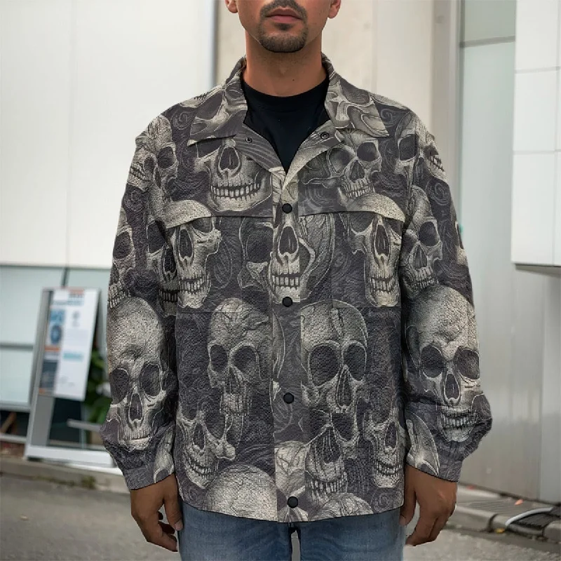 Men's Gray Skulls Casual Lapel Jacket