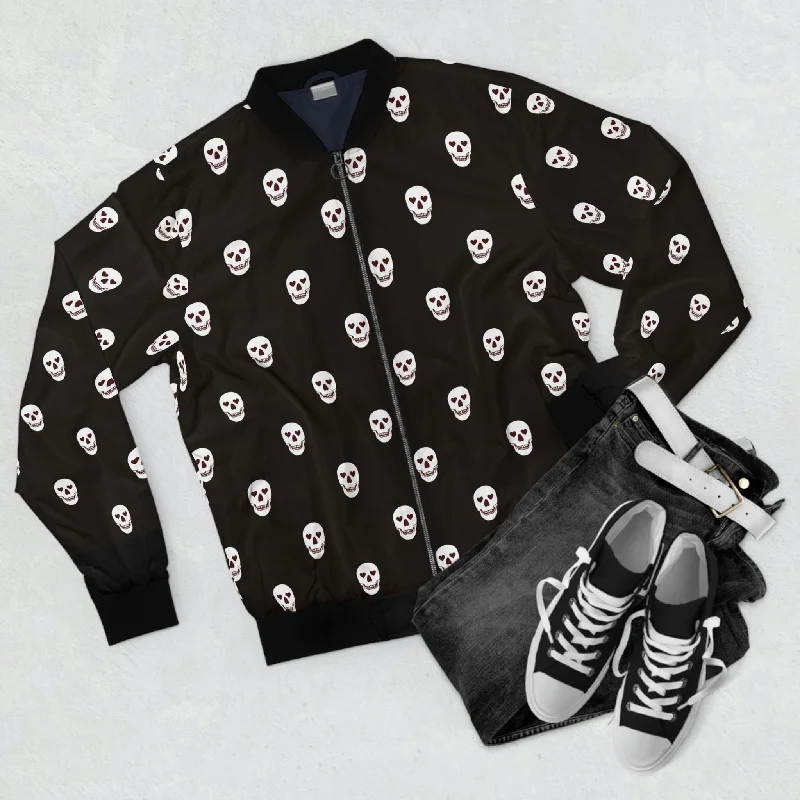 Men's Black With White Skull Bomber Jacket