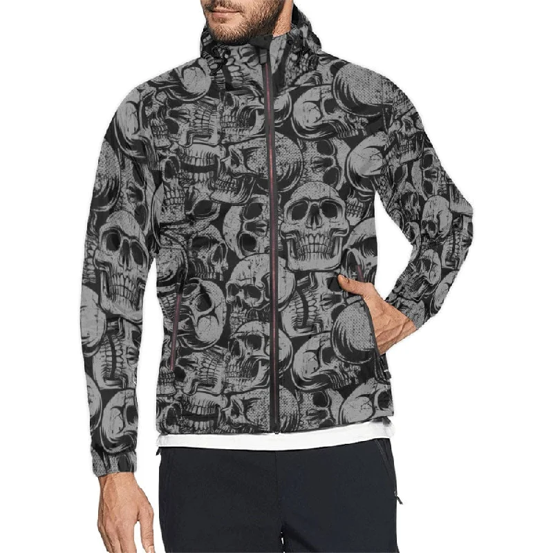 Men's Lots of Skulls Black Gray Windbreaker