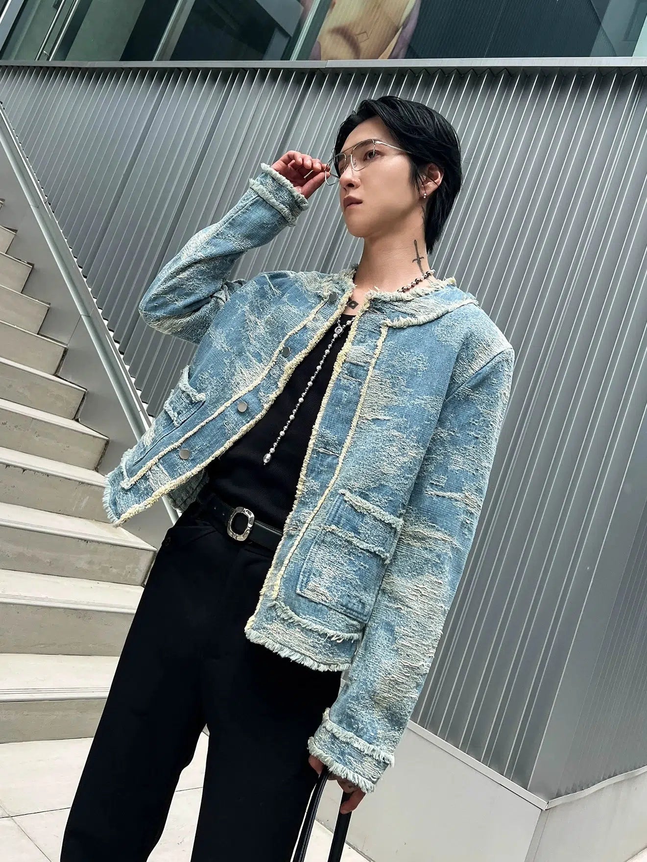 Frayed Edges Distressed Denim Jacket