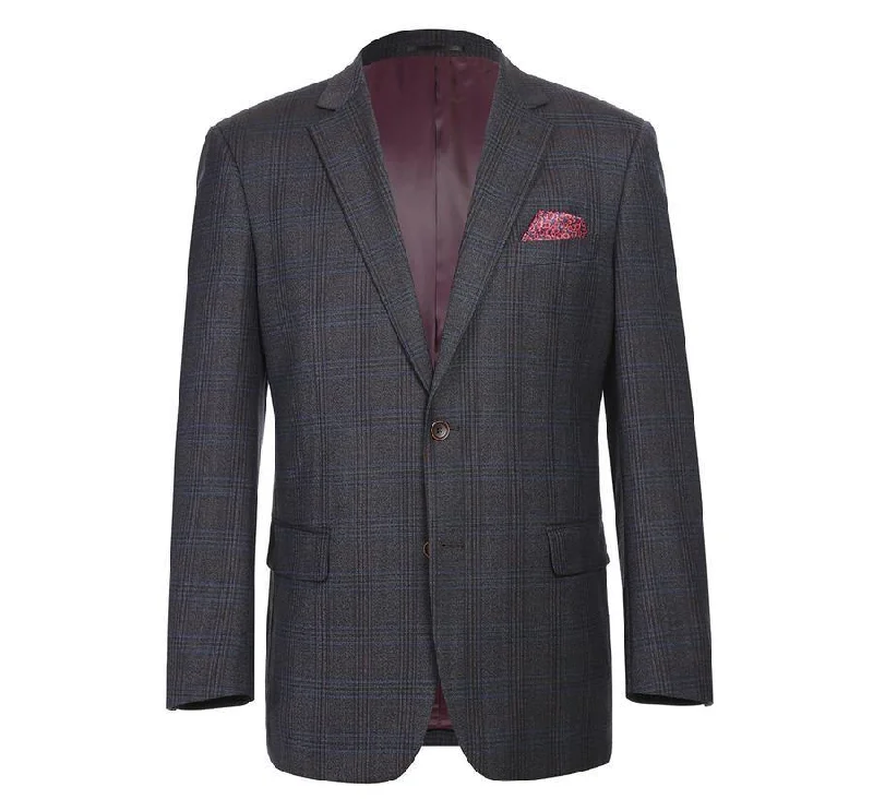 Renoir Men's Classic Fit Plaid Blazer Wool Blend Sport Coat