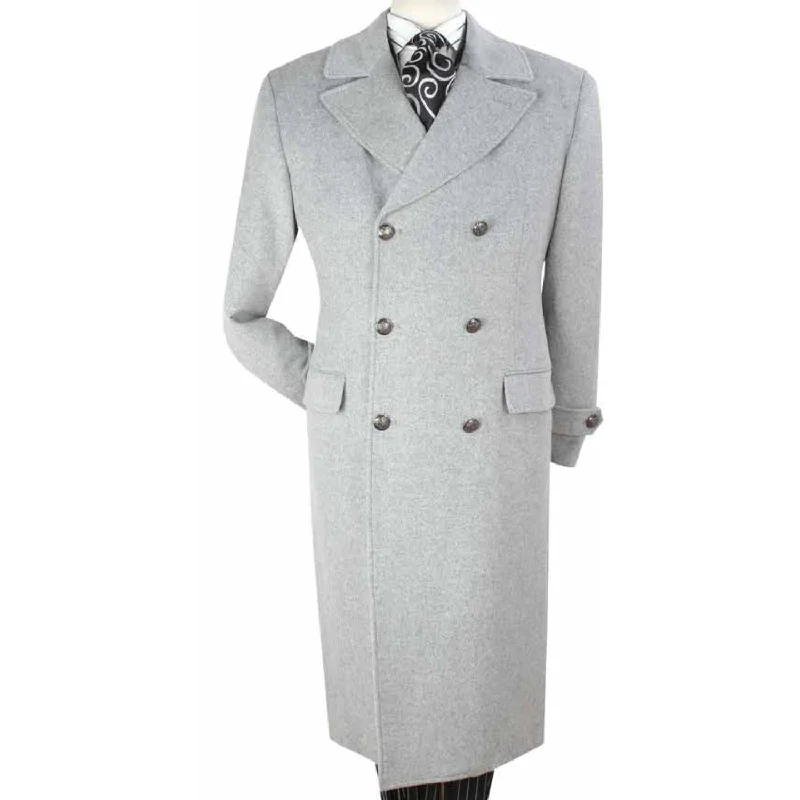 Men's High Fashion Double-Breasted Wool Coat In Light Grey