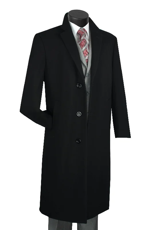 Men's Single-Breasted Wool and Cashmere 3-Button Top Coat - Black