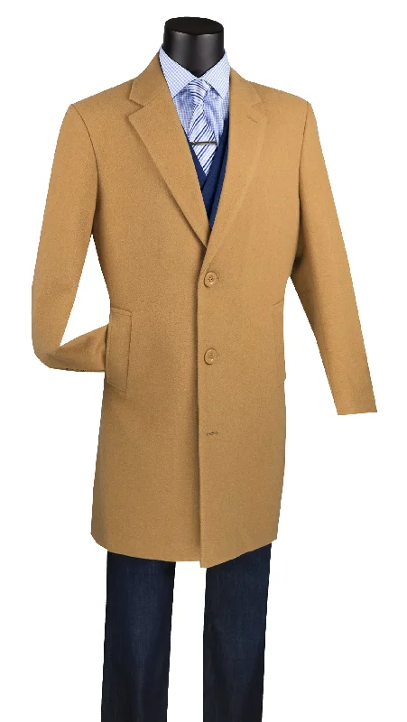 Men's Single-Breasted Wool and Cashmere Blend Top Coat - Camel