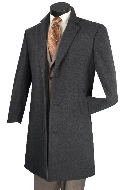 Men's Single-Breasted Wool and Cashmere Blend Top Coat - Charcoal