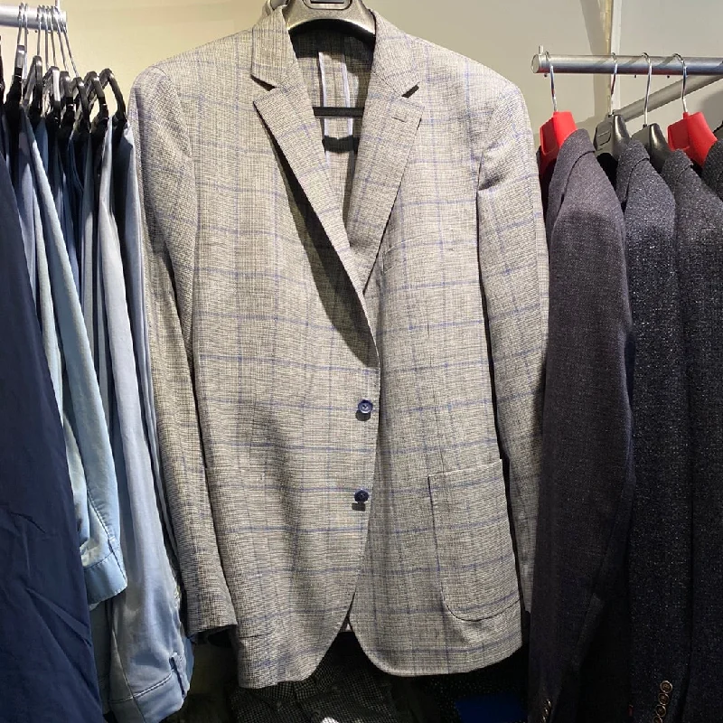 Paul Betenly Black/White/Blue Hopsack Windowpane Coat