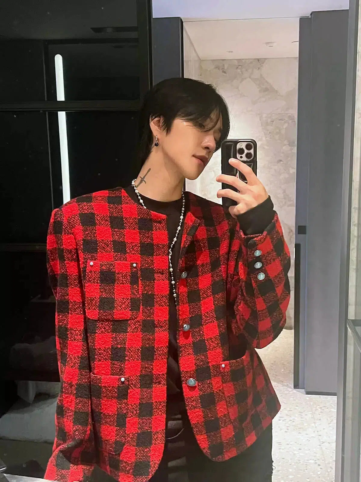 Plaid Jacket with Chest Pocket