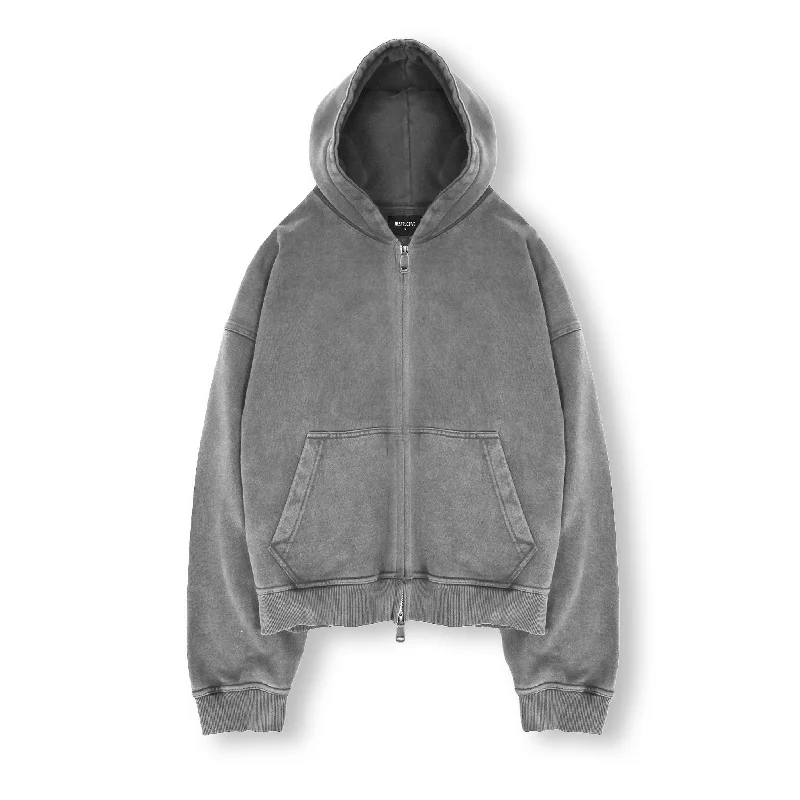 Cropped Zip Hoodie - Vintage Grey