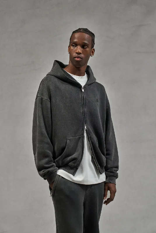 LAUNDERED CLASSICS ZIP THROUGH HOODIE - CHARCOAL