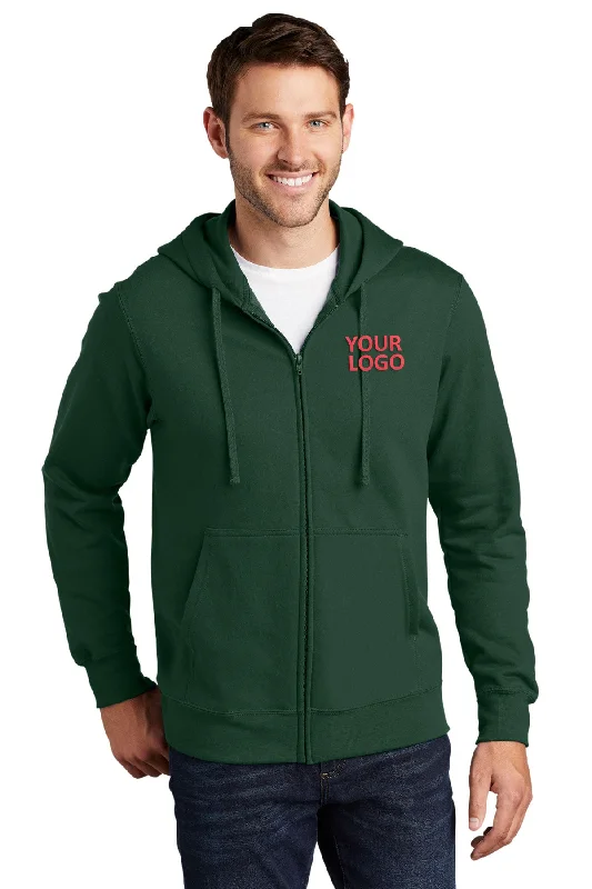 Port & Company Fan Favorite Fleece Customized Zip Hoodies, Forest Green