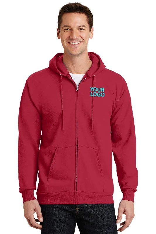 Port & Company Tall Essential Fleece Zip Branded Hoodies, Red