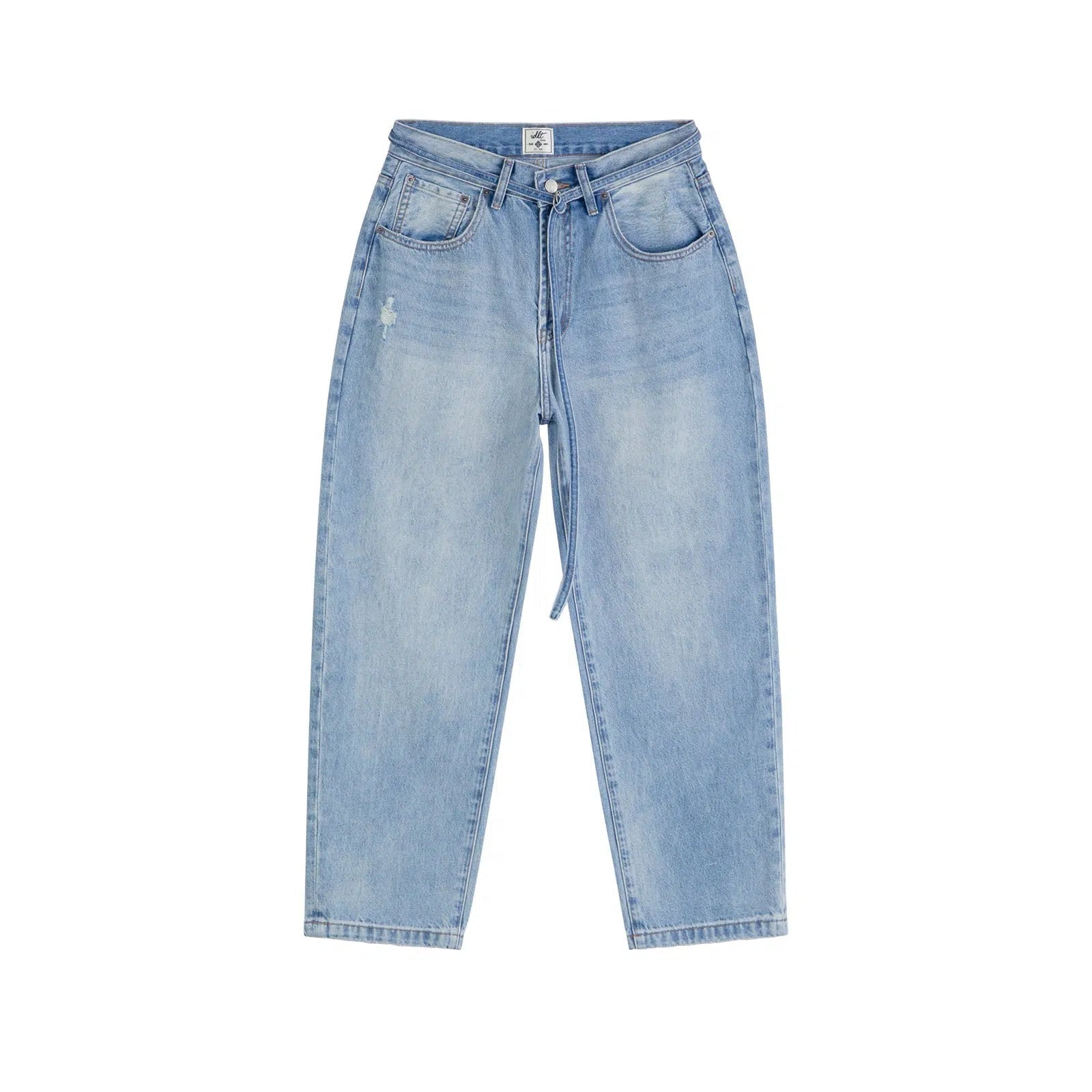 Belted Adjustable Washed Blue Jeans