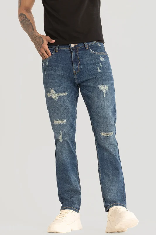 Blue Distressed Comfort Fit Jeans