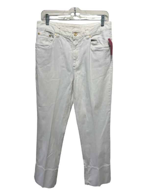 Brunello Cucinelli Size 8 White Cotton Denim Mid Rise Kick Flare Jeans