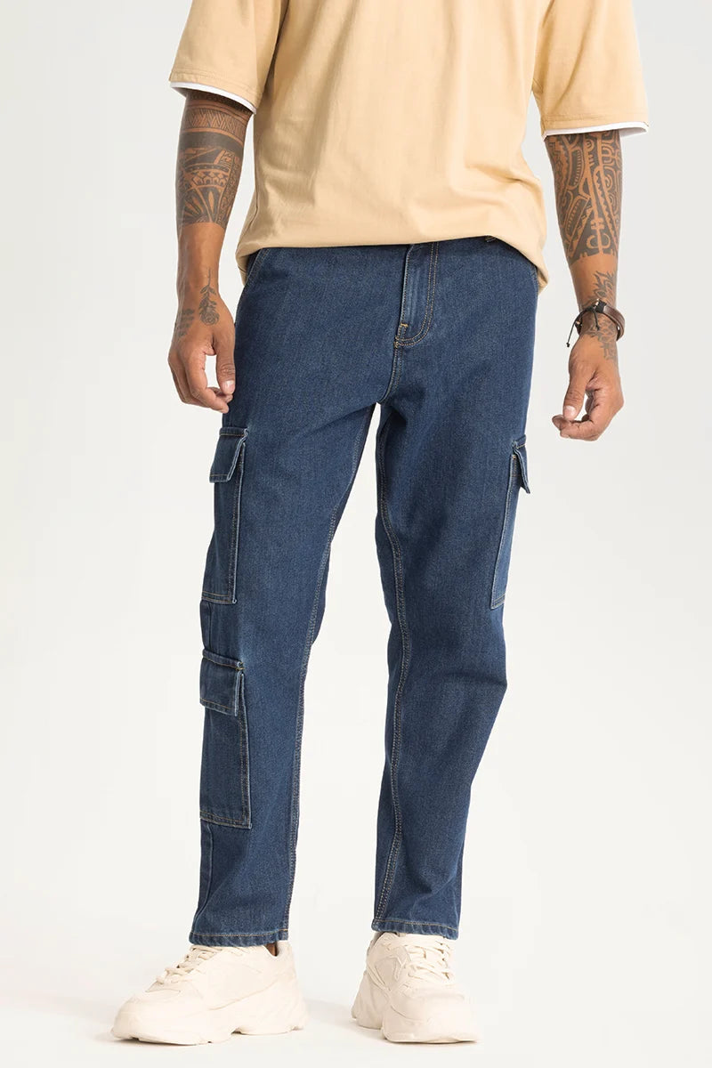 Dark Blue Baggy Fit Cargo Jeans