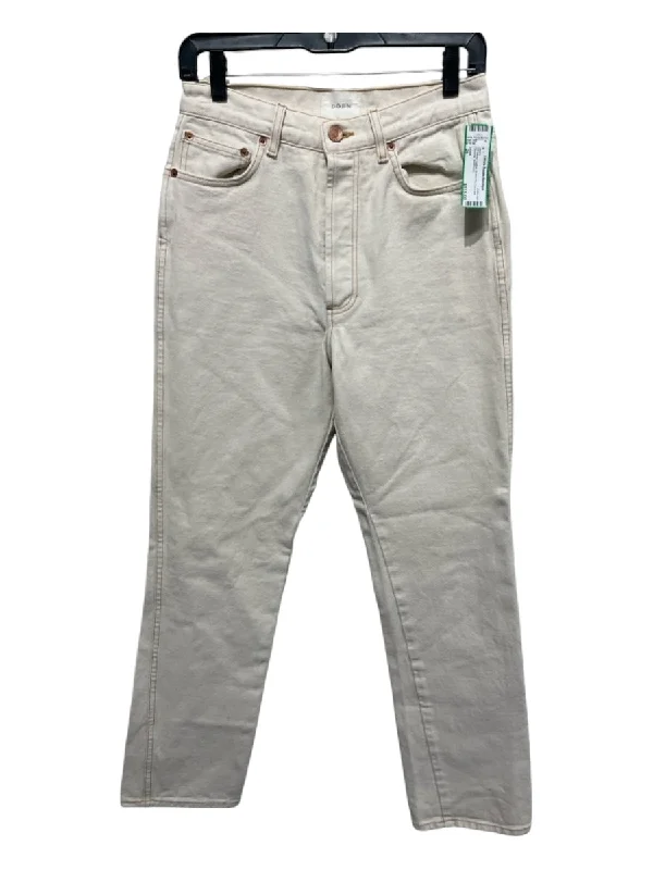 DÔEN Size 26 Off White Cotton Button Fly Contrast Stiching Jeans