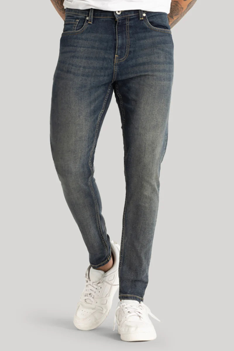 Greyish Blue Plain Skinny Fit Jeans