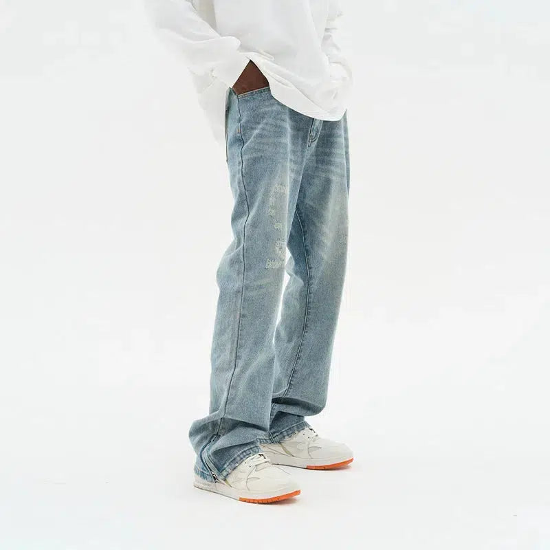 Hem Zipper Vibe Washed Jeans